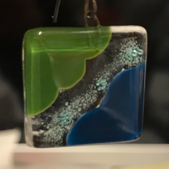 🆕 Fused Glass Ocean River Meadow Earrings Chile - Picture 3 of 3